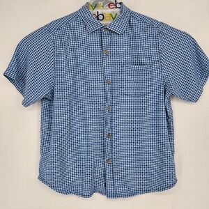 Tommy Bahama Shirt Mens Large Silk Blue Geometric Button Up Short Sleeve